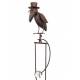 Mobile de Jardin à Balancier à Planter ou Tuteur pour Plantes Motifs Corbeau en Fer et Verre Patiné Marron 10x25x153cm