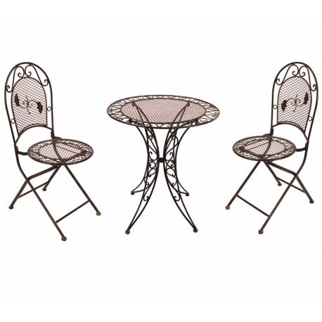 Salon de Jardin 2 Personnes Papillon Salon de Thé Bistrot 1 Table 2 Chaises Pliables en Fer Marron