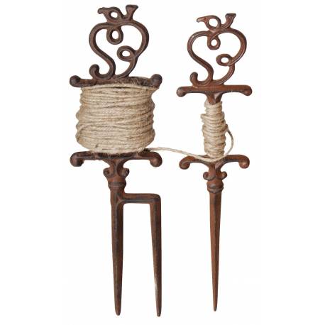 Style Ancien Cordeau de Jardinage de Potager Pic Piquet en Fonte Patinée Marron 7.5x9x33cm