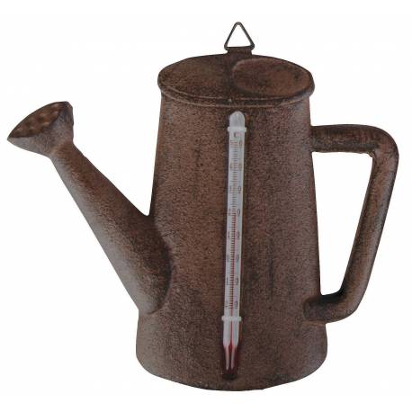 Thermomètre Mural ou à Poser Décoratif en Forme d'Arrosoir en Celsius en Fonte Patinée Marron2x15x16.90cm