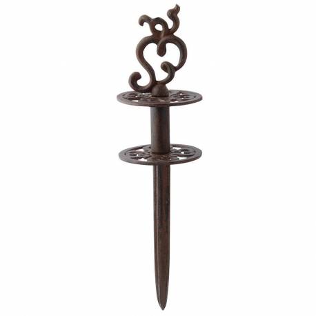 Guide de Tuyau d'Arrosage à Planter en Fonte Patinée Marron Décorée de Volutes 9x9x32cm