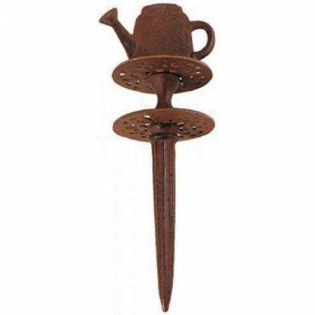Guide de Tuyau d'Arrosage à Planter en Fonte Patinée Marron Décorée d'un Arrosoir 10x10x29.5cm