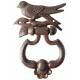 Heurtoir de Porte à Fixer en Fonte Patinée Marron Antique Motif Oiseau et Feuille 4x13x18cm