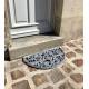 Tapis Gratte Pieds en Forme de Demi Lune ou Paillasson Motifs Volutes et Feuilles en Fonte Patinée Gris 1x39,5x68cm