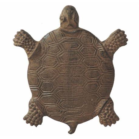 Pas Japonais Motif Tortue Décoration de Jardin en Fonte Patinée Marron 2x25,50x31cm