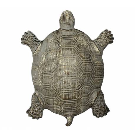 Pas Japonais Motif Tortue Décoration de Jardin en Fonte Patinée Grise 2x25,50x31cm