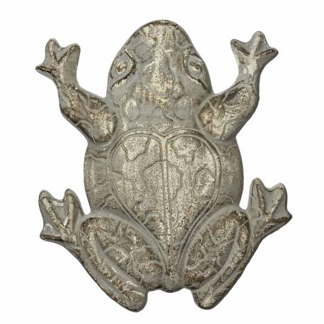 Pas Japonais Motif Grenouille Décoration de Jardin en Fonte Patinée Gris 2x28x32cm