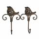 Patère Oiseaux Double Murale ou Porte Vêtements Manteaux Torchons 2 Crochets en Fonte Patinée Marron 5x17x21,50cm