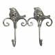Patère Oiseaux Double Murale ou Porte Vêtements Manteaux Torchons 2 Crochets en Fonte Patinée Grise 5x17x21,50cm
