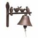 Cloche Sonnette Motifs Oiseaux Carillon Clochette de Porte Murale sur Crédence en Fonte Patinée Marron 11x19x22cm