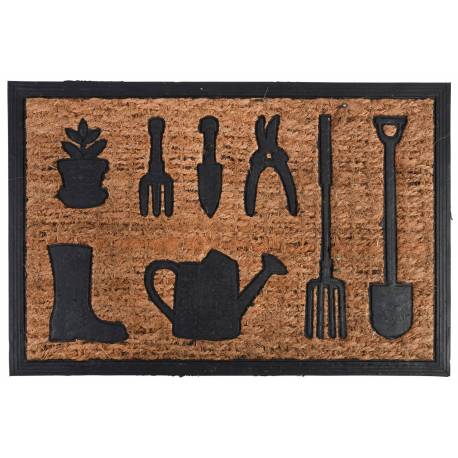 Tapis Gratte Pieds de Forme Rectangulaire ou Paillasson Motifs Outils Jardin en Coco et Caoutchouc 1x40x61cm