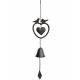 Suspension Cloche ou Décoration Murale Motifs Coeur Oiseaux à Accrocher en Fonte Patinée Marron 7x13x65cm