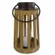 Lanterne Décorative Cylindrique Lampion Anse en Fer Bougeoir à Suspendre à Poser en Bois Naturel et Globe en Verre 24x24x42cm