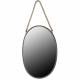 Miroir Mural Glace de Forme Ovale en Fer Patiné Noir avec Anse en Corde Naturelle 2x38x57cm