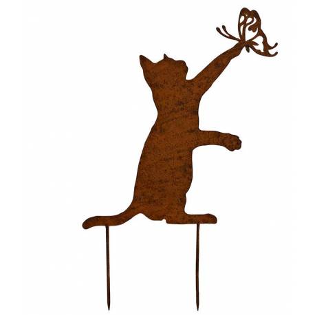 Chat à Piquer en extérieur ou intérieur Décoration de Jardin Ombre Silhouette en Métal Oxydé 0,2x30x45cm