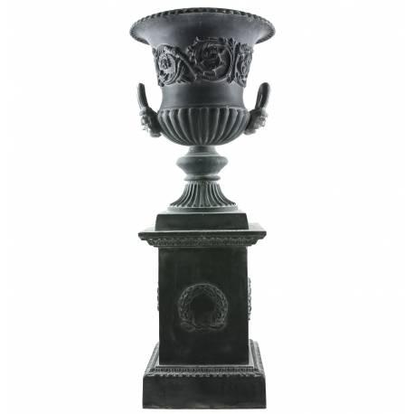 Vasque et Socle Géant Vase Jardinière Extérieur de Chateau en Fonte 44x44x111cm