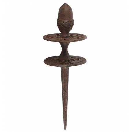 Guide de Tuyau d'Arrosage à Planter en Fonte Patinée Marron Motif Gland 9x9x32cm