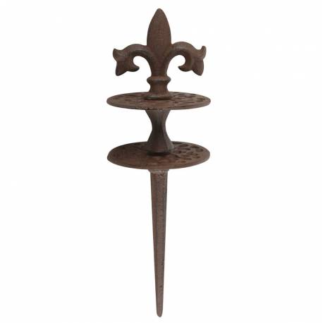 Guide de Tuyau d'Arrosage à Planter en Fonte Patinée Marron Motif Lys 9x9x32cm