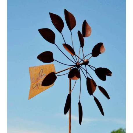 Envoûtante Eolienne sur Tige Moulin à Vent Décoration Animée de Jardin en Acier Oxydé 25x75x230cm