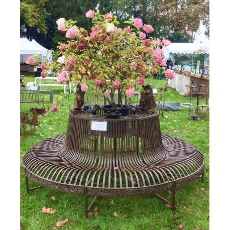 Grand Banc Circulaire Tour d'Arbre Banquette de Parc en Fer et Fonte Marron 91x220x220cm