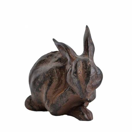 Statuette Lapin Décoratif à Poser en Fonte Patinée Marron 6x12x12cm
