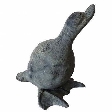 Statuette de Canard ou Cane en Fonte Patinée Grise Objet Décoratif 8x10x11cm
