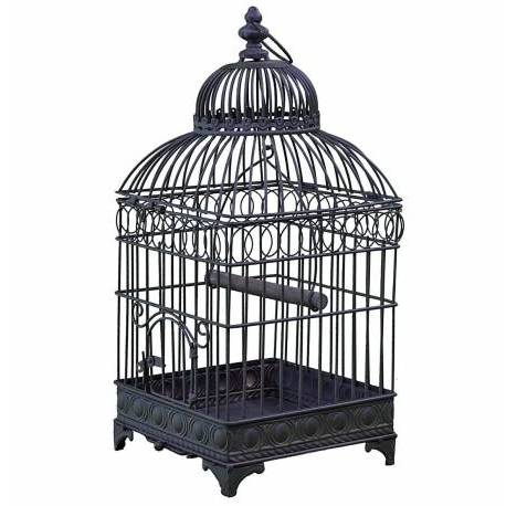 Moyenne Cage à Oiseaux de Jardin Intérieur Extérieur Carrée en Fer Patiné Marron 20x20x49,5cm