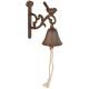 Cloche Sonnette Carillon Clochette de Porte Murale sur Crédence Motif Oiseau en Fonte Patinée Marron 7,5x14,4x15,5cm