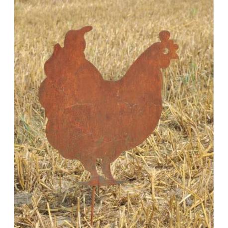 Poule sur Pic Silhouette de Jardin Plaque Décorative en Acier Oxydé 1,1x33,5x60cm