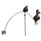 Tuteur Tige pour Plantes Motifs Duo d'Oiseaux ou Mobile de Jardin Rotatif à Planter en Fer Patiné Marron 72x72x144cm