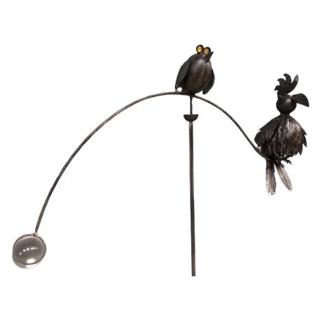 Tuteur Tige pour Plantes Motifs Duo d'Oiseaux ou Mobile de Jardin Rotatif à Planter en Fer Patiné Marron 72x72x144cm