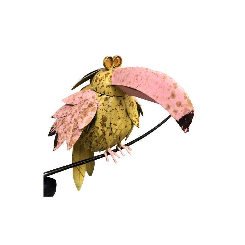 Mobile De Jardin Chouette & Oiseaux | Tuteur Décoratif En Métal Patiné Marron | 156 Cm | Animé Par Le Vent