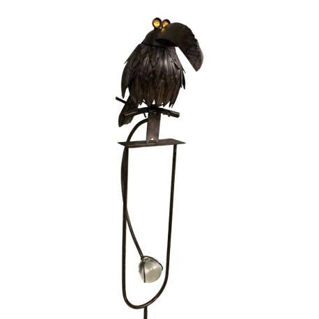 Mobile de Jardin Rotatif à Planter ou Tuteur pour Plantes Motifs Oiseaux Perchés en Fer et Verre Patiné Marron 13x28x150cm
