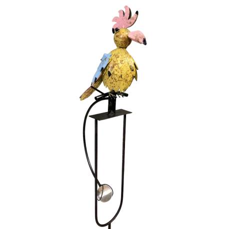 Mobile de Jardin Rotatif à Planter ou Tuteur pour Plantes Motifs Oiseaux Perchés en Fer et Verre Patiné Multicolore 12x12x156cm
