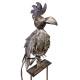 Mobile de Jardin Rotatif à Planter ou Tuteur pour Plantes Motifs Oiseaux Perchés en Fer et Verre Patiné Marron 12x12x156cm