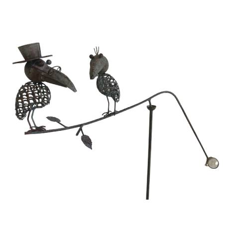 Tuteur Tige pour Plantes Motifs Corbeaux Mobile de Jardin Rotatif à Planter en Fer Patiné Gris 11,5x74x130cm