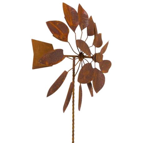 Eolienne Moulin à Vent Double Hélices Mobile Décoration de Jardin en Acier Brut Oxydé 48x52x216cm