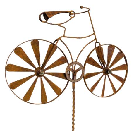 Mobile Jardin Eolienne sur Tige Motif Vélo Décoration Animée en Acier Oxydé 6,5x60x176cm
