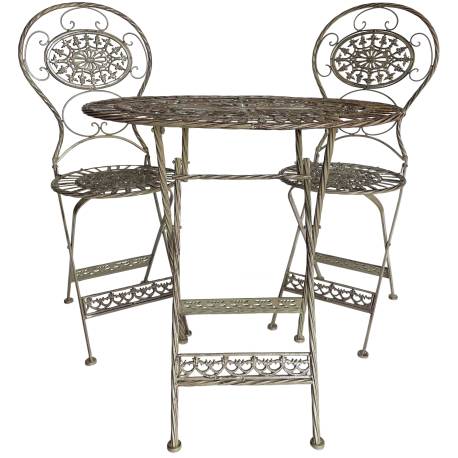 Salon de Jardin Margot Salon de Thé Bistrot 1 Table 2 Chaises Pliables en Fonte Marron
