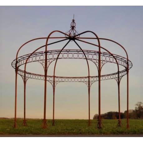 Grande Tonnelle Ronde Gloriette de Jardin en Acier Brut Oxydé 390x390x420cm