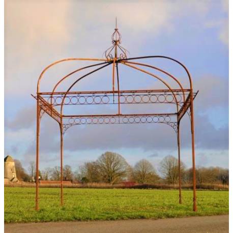 Grande Tonnelle Carré Gloriette de Jardin en Acier Brut Oxydé 300x300x400cm