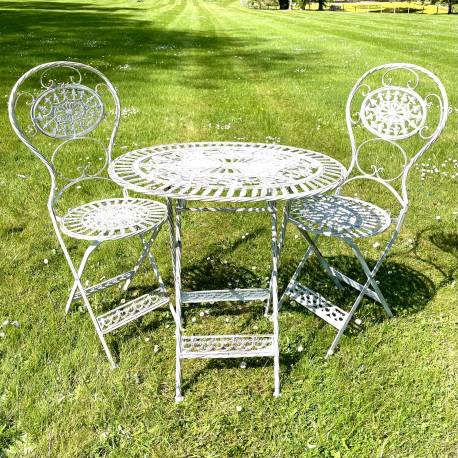 Salon de Jardin 2 Personnes Salon de Thé Bistrot 1 Table 2 Chaises Pliables en Fonte Grise