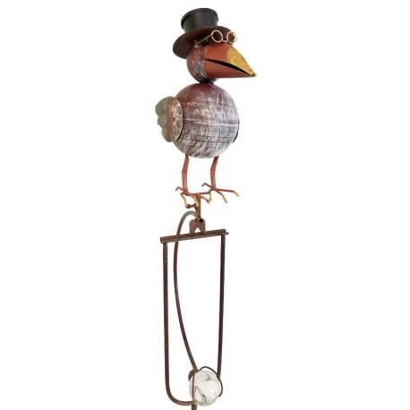 Mobile de Jardin Rotatif à Planter ou Tuteur pour Plantes Motifs Oiseaux Perchés en Fer et Verre Patiné Multicolore 12x22x150cm