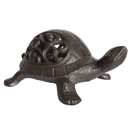 Tortue à Poser Décoration Animale Statuette Sculpture en Fonte Patinée Marron 7x10x15,50cm