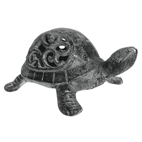 Tortue à Poser Décoration Animale Statuette Sculpture en Fonte Patinée Grise 7x10x15,50cm