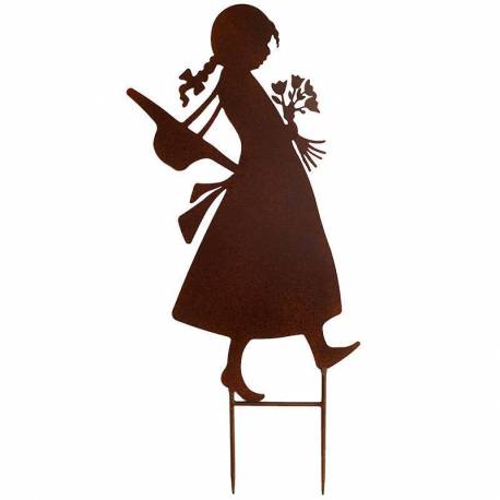 Plaque Décorative à Piquer Silhouette d'une Dame Décoration de Jardin en Métal Marron 40x78cm