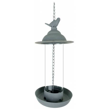Nichoir à Oiseaux ou Maisonnette à Oisillons à Suspendre en Verre et Fer Patiné Gris 16x16x53,5cm