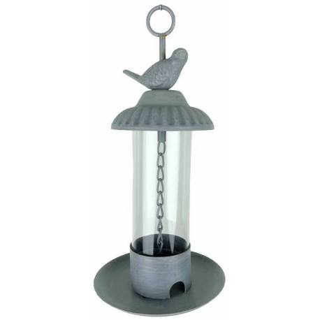 Nichoir à Oiseaux ou Maisonnette à Oisillons à Suspendre en Verre et Fer Patiné Gris 13,5x13,5x27cm