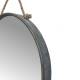 Miroir Mural Acier avec Corde Glace Ronde à Suspendre Effet Zinc 4x40x52,5cm