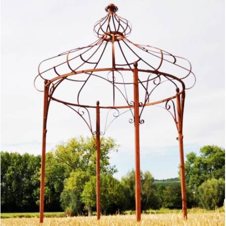 Grande Tonnelle Ronde Gloriette de Jardin en Acier Brut Oxydé 300x300x400cm